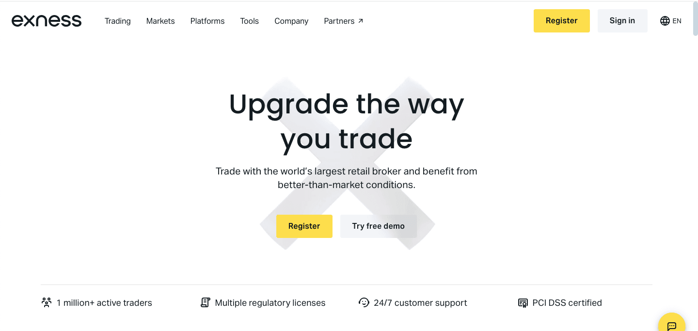 Exness website screenshot
